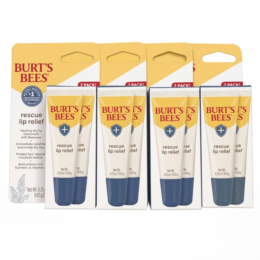 4 Packs Burt's Bees‎ Rescue Lip Relief Twin Packs 8 TUBES TOTAL Turmeric Vit E